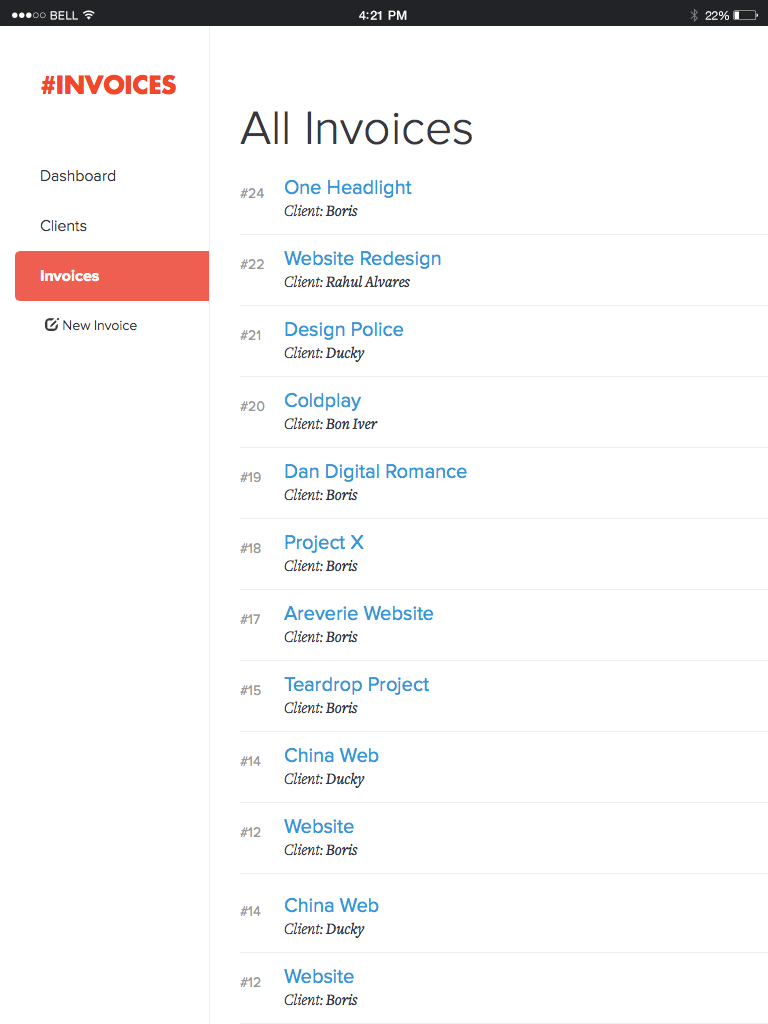 Screenshot of Hash Invoices app by Hash Cookies